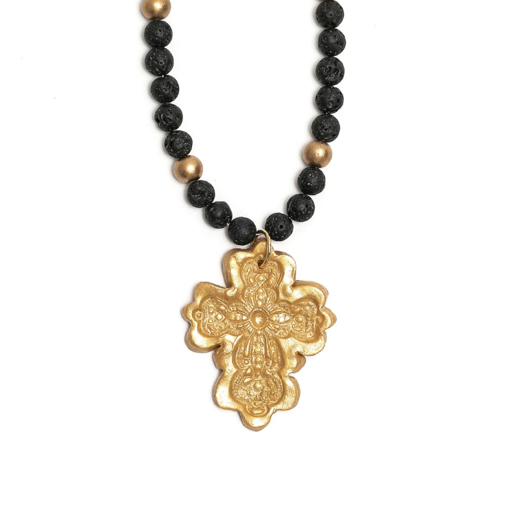 Black Lava with Cherrie Cross Necklace