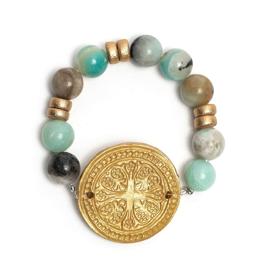 Stretch Matte Amazonite with Truth Cross Bracelet