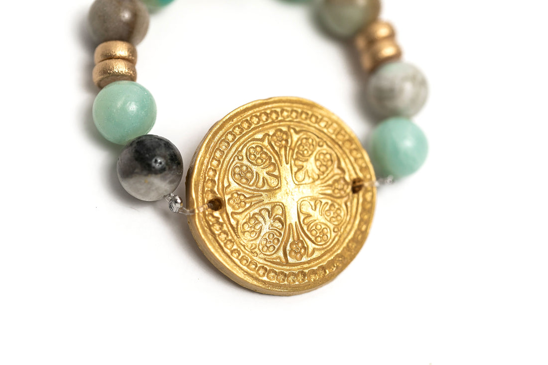 Stretch Matte Amazonite with Truth Cross Bracelet