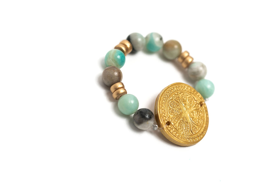 Stretch Matte Amazonite with Truth Cross Bracelet