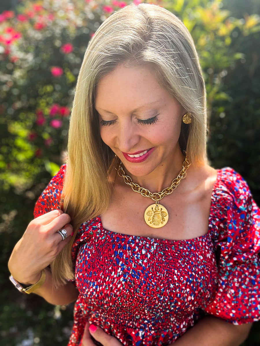 Gold Chain with Bee Medallion
