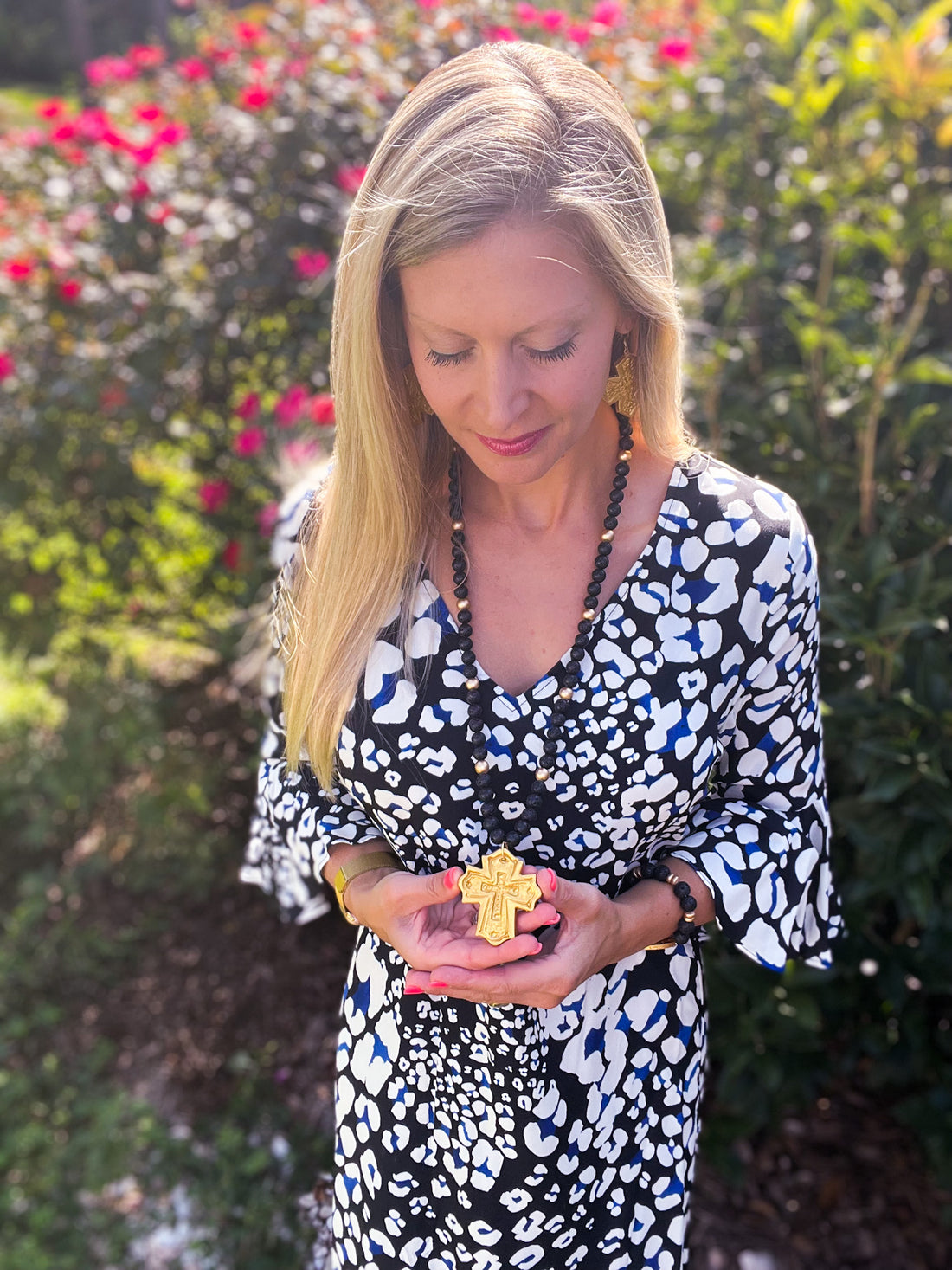 Black Lava with Leah Cross Necklace