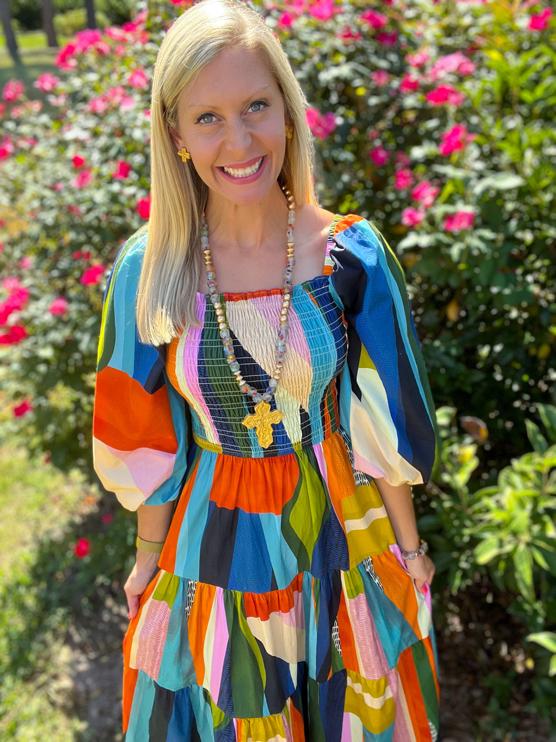 Rainbow Speckled African Recycled Glass with Hidden Truth Cross Necklace