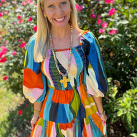 Rainbow Speckled African Recycled Glass with Hidden Truth Cross Necklace