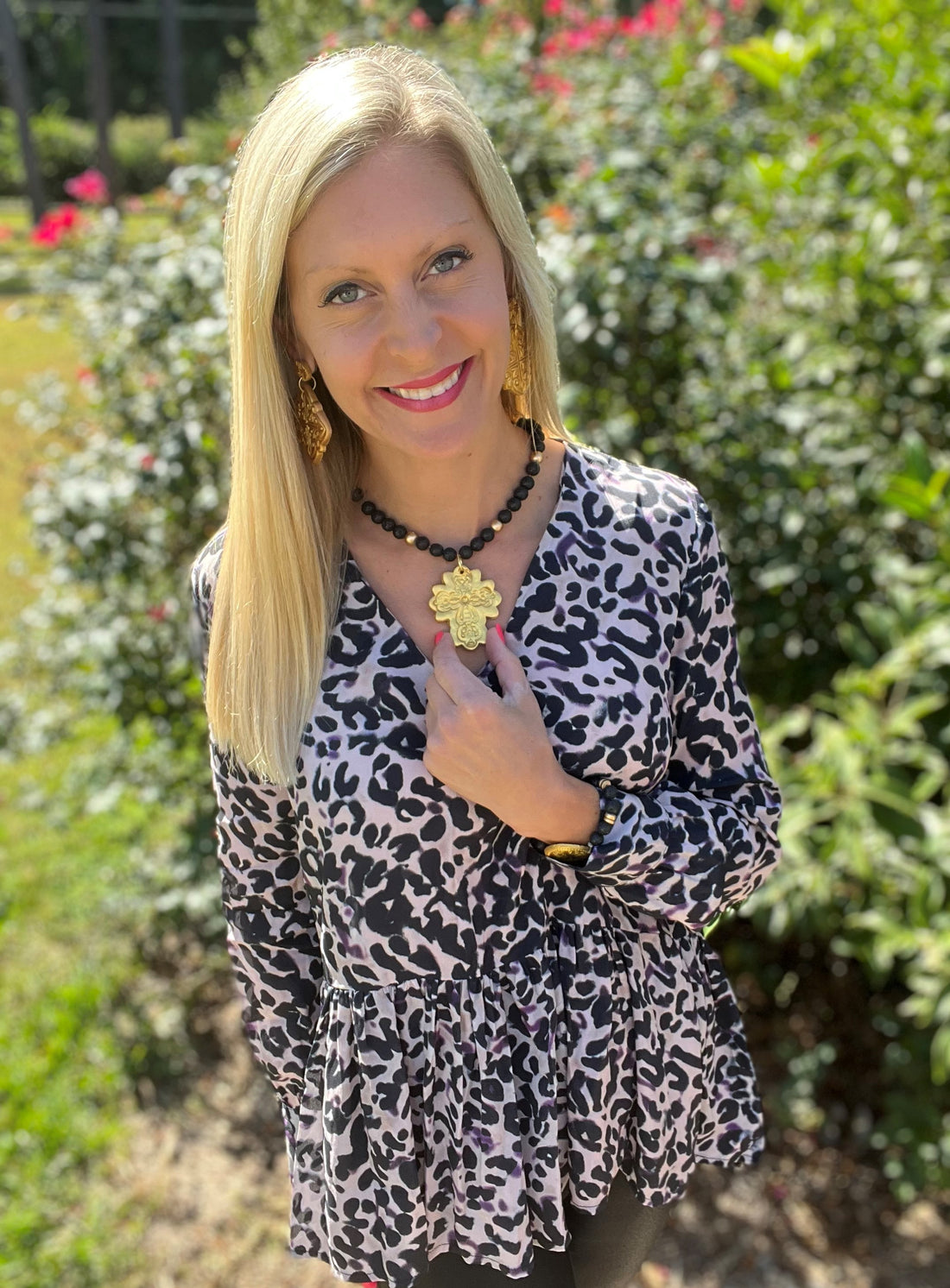 Black Lava with Cherrie Cross Necklace