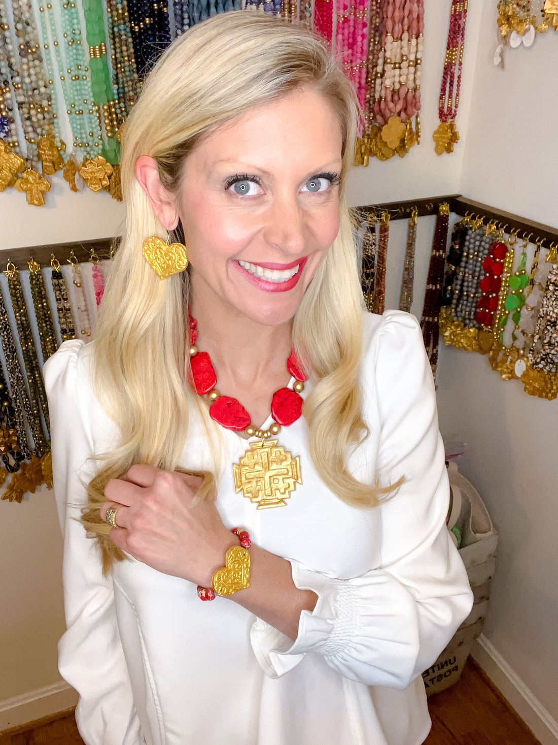 Golden Heart with Red Sea Jasper Bracelet