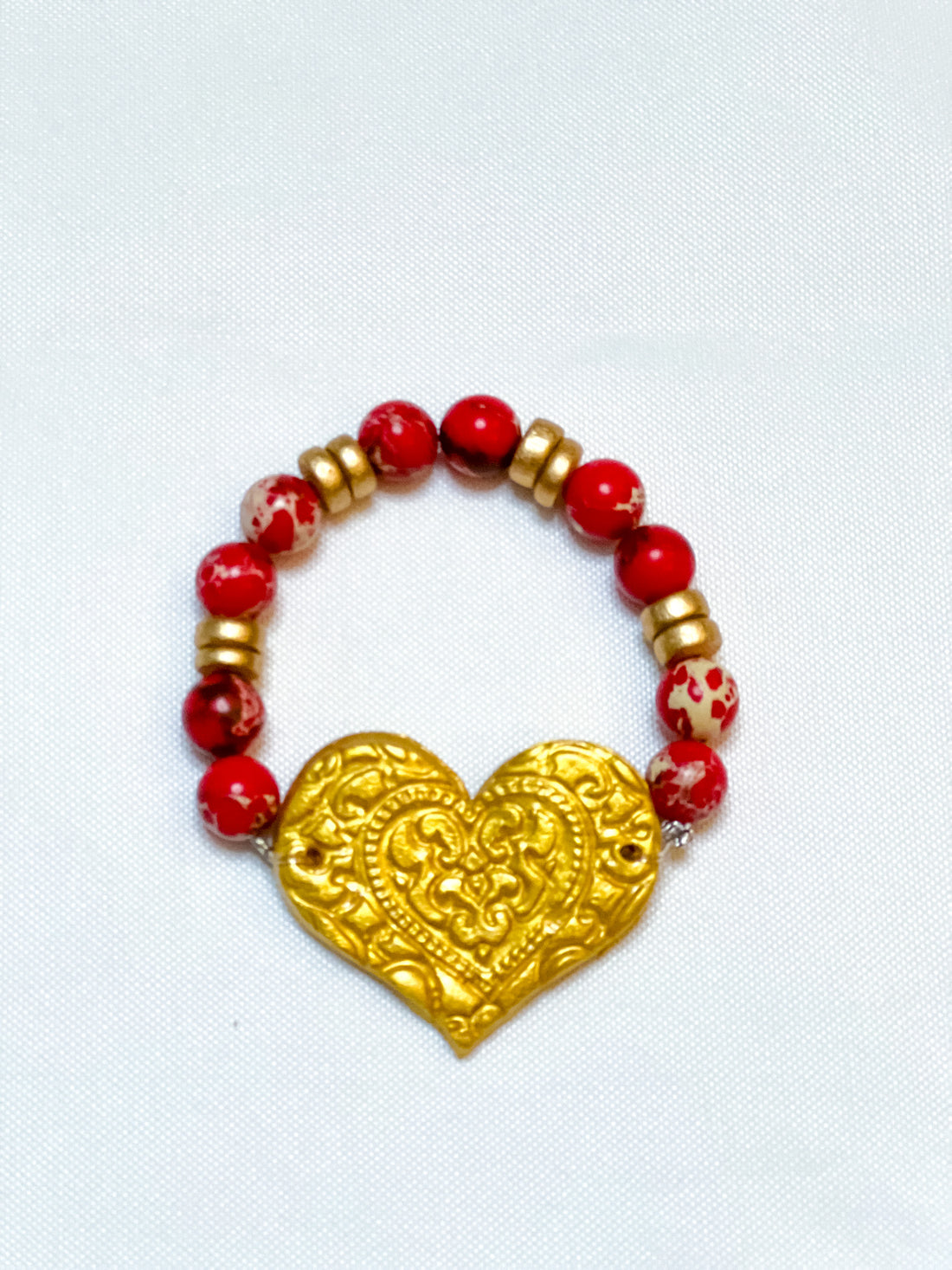 Golden Heart with Red Sea Jasper Bracelet