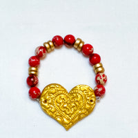 Golden Heart with Red Sea Jasper Bracelet