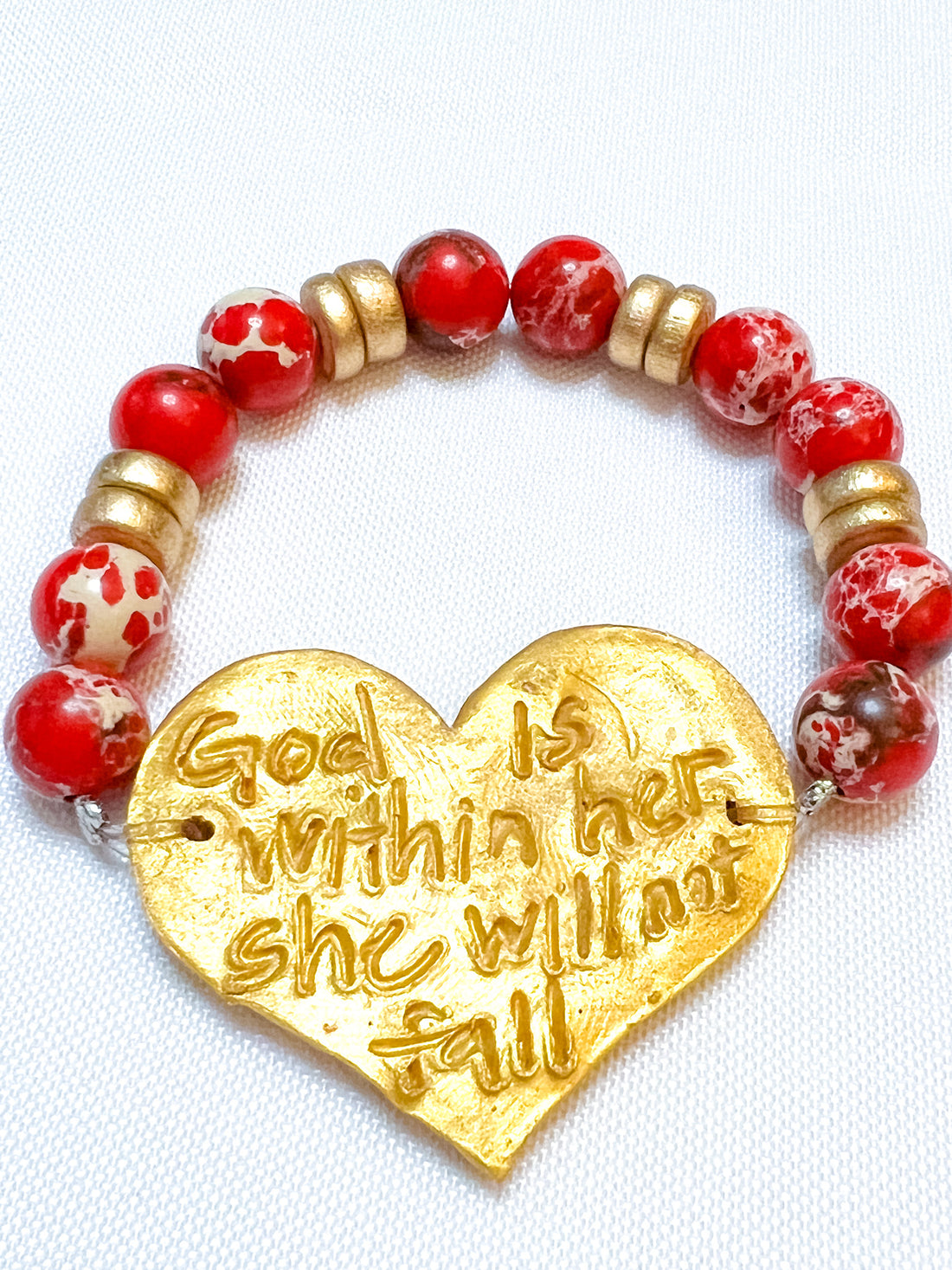 Golden Heart with Red Sea Jasper Bracelet