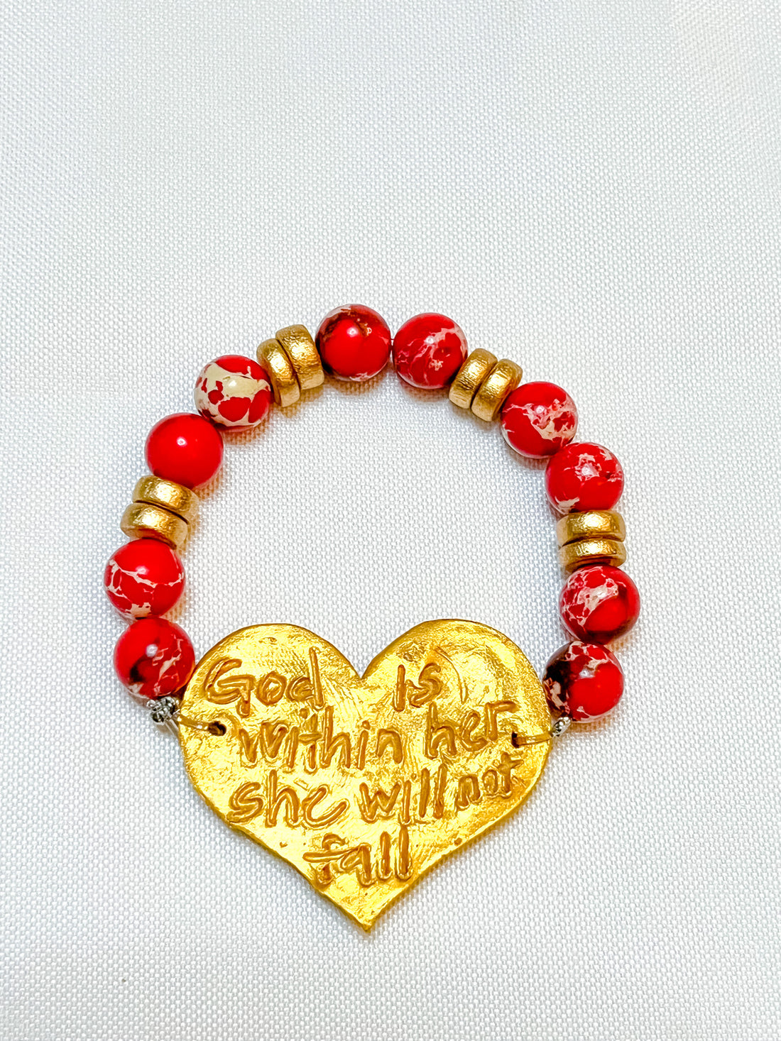 Golden Heart with Red Sea Jasper Bracelet