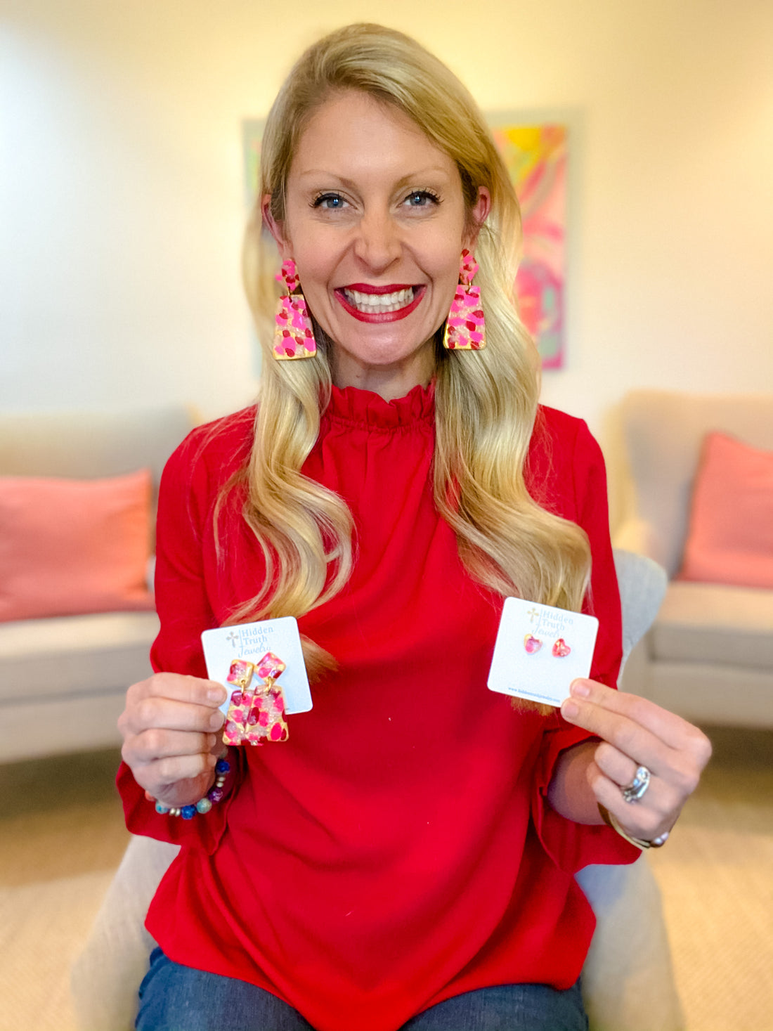 Pink, Red & Opal Confetti Dangles