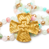 Double Strand Pastel Rainbow Jade with Cari Cross Necklace