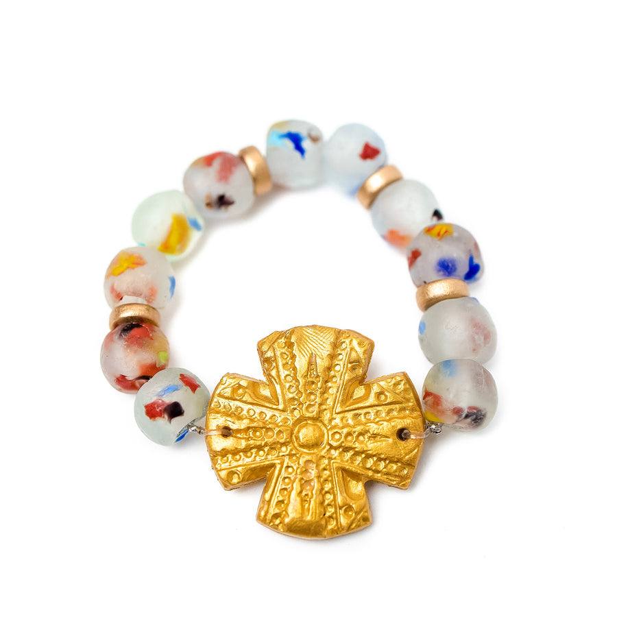Rainbow African Sea Glass with Rachel Cross Bracelet