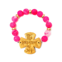Pink Fire Agate with Friendship Cross Bracelet