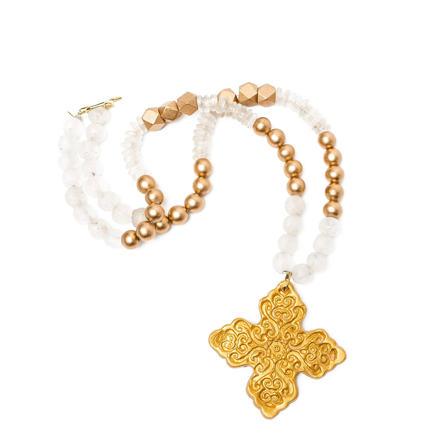 African Clear Glass with Lydia Cross Necklace