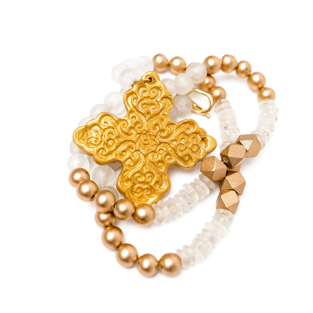 African Clear Glass with Lydia Cross Necklace