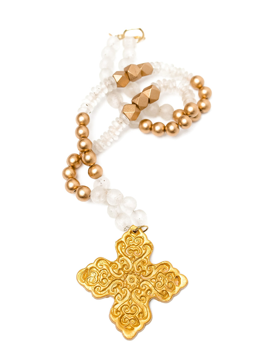 African Clear Glass with Lydia Cross Necklace