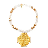 African Clear Glass with Jerusalem Cross Necklace