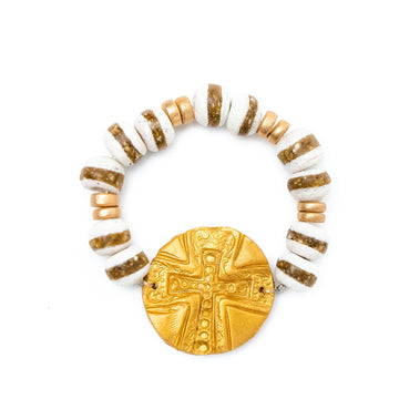 White & Gold African Glass with Leah Cross Bracelet