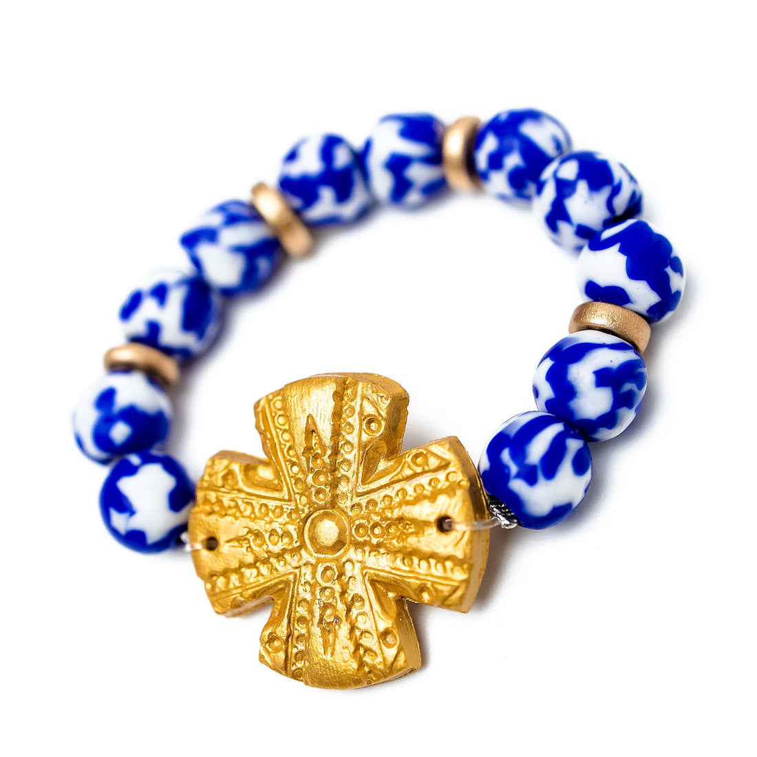 Cobalt African Fused Glass with Rachel Cross Bracelet