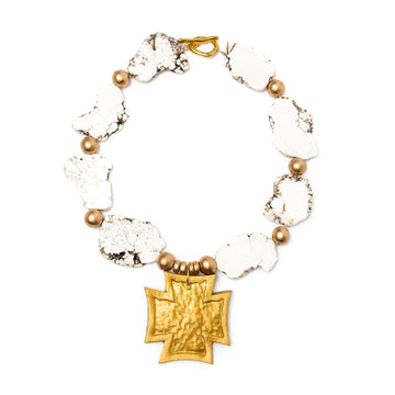 White Nuggets with Neal Cross Necklace