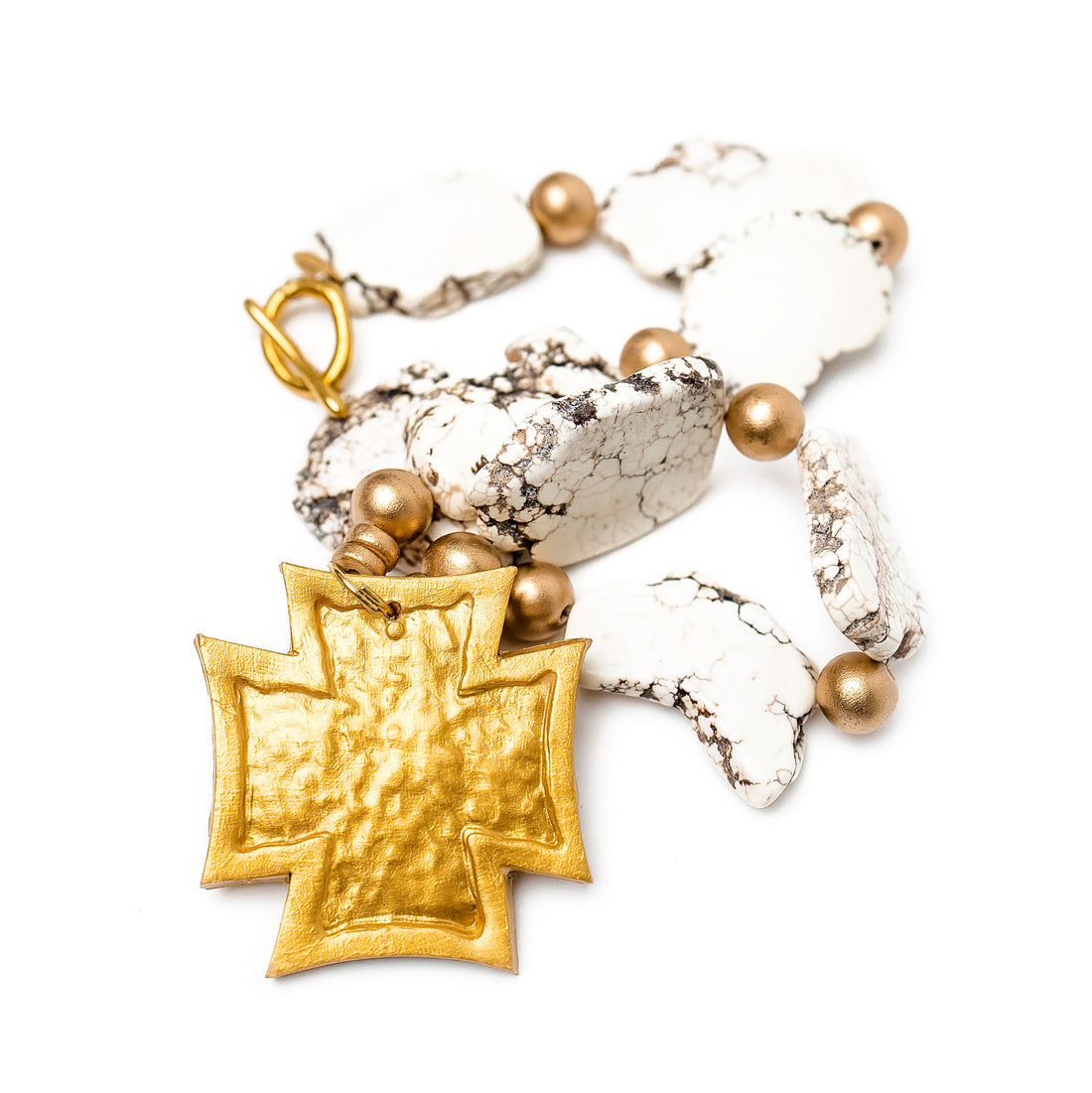 White Nuggets with Neal Cross Necklace