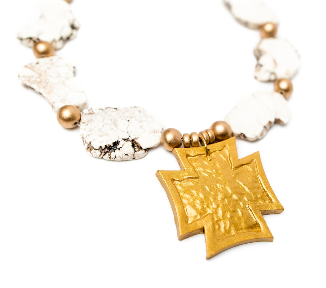 White Nuggets with Neal Cross Necklace