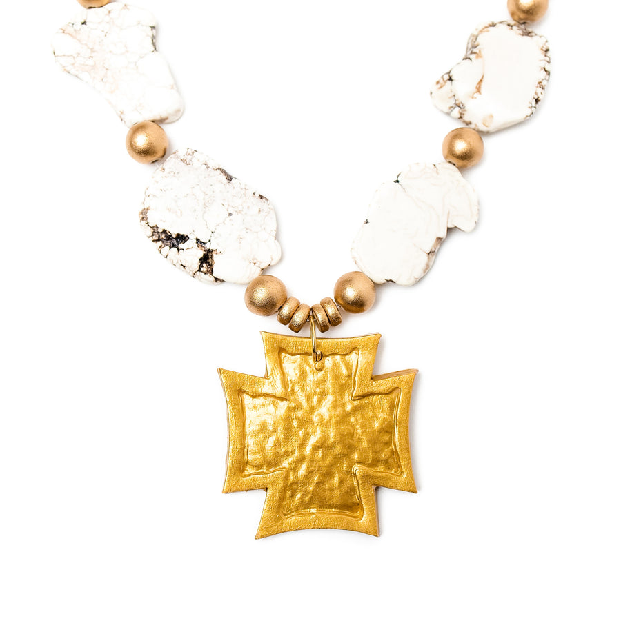White Nuggets with Neal Cross Necklace