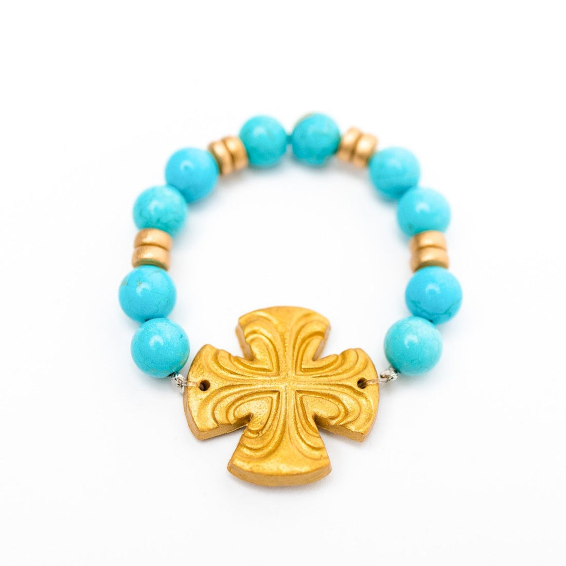 Turquoise Jade with Friendship Cross Bracelet