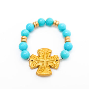 Turquoise Jade with Friendship Cross Bracelet
