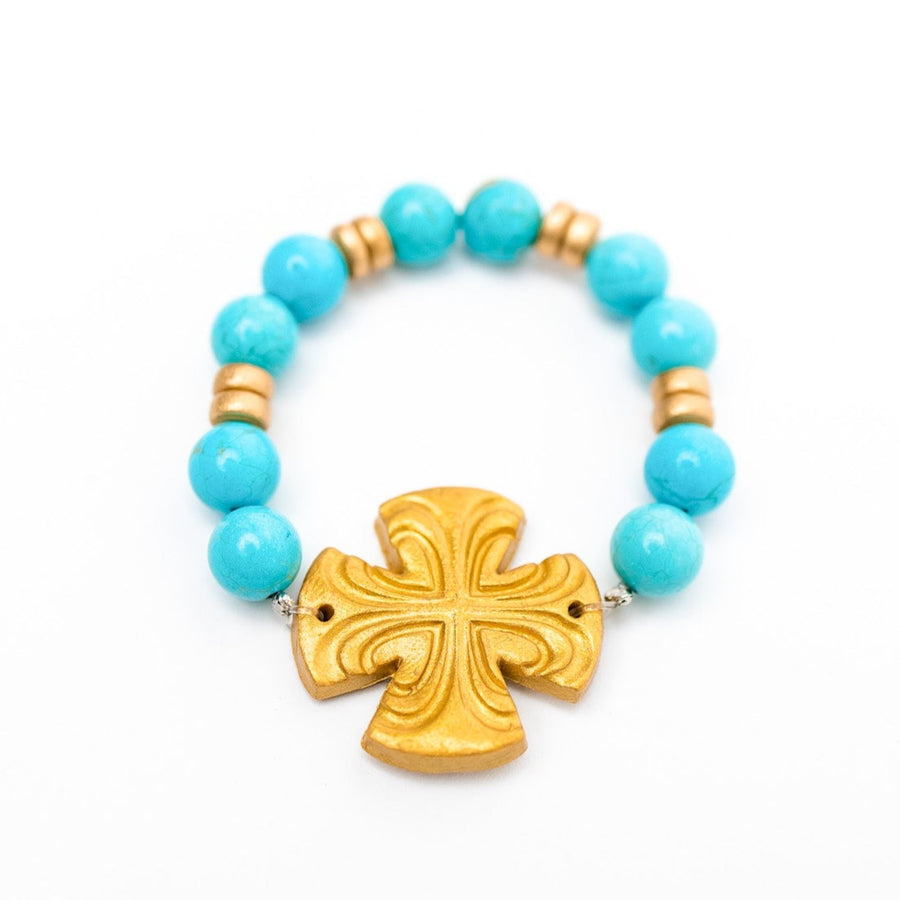 Turquoise Jade with Friendship Cross Bracelet