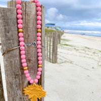 Pink Jade with Palmetto Tree Necklace