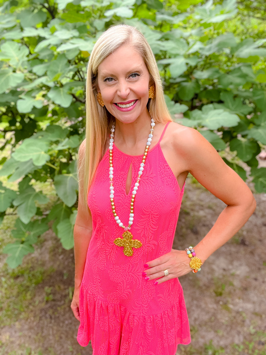 Multicolored Jade Double Strand with Jerusalem Cross Bracelet