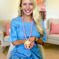 Pink Jade with Palmetto Tree Necklace