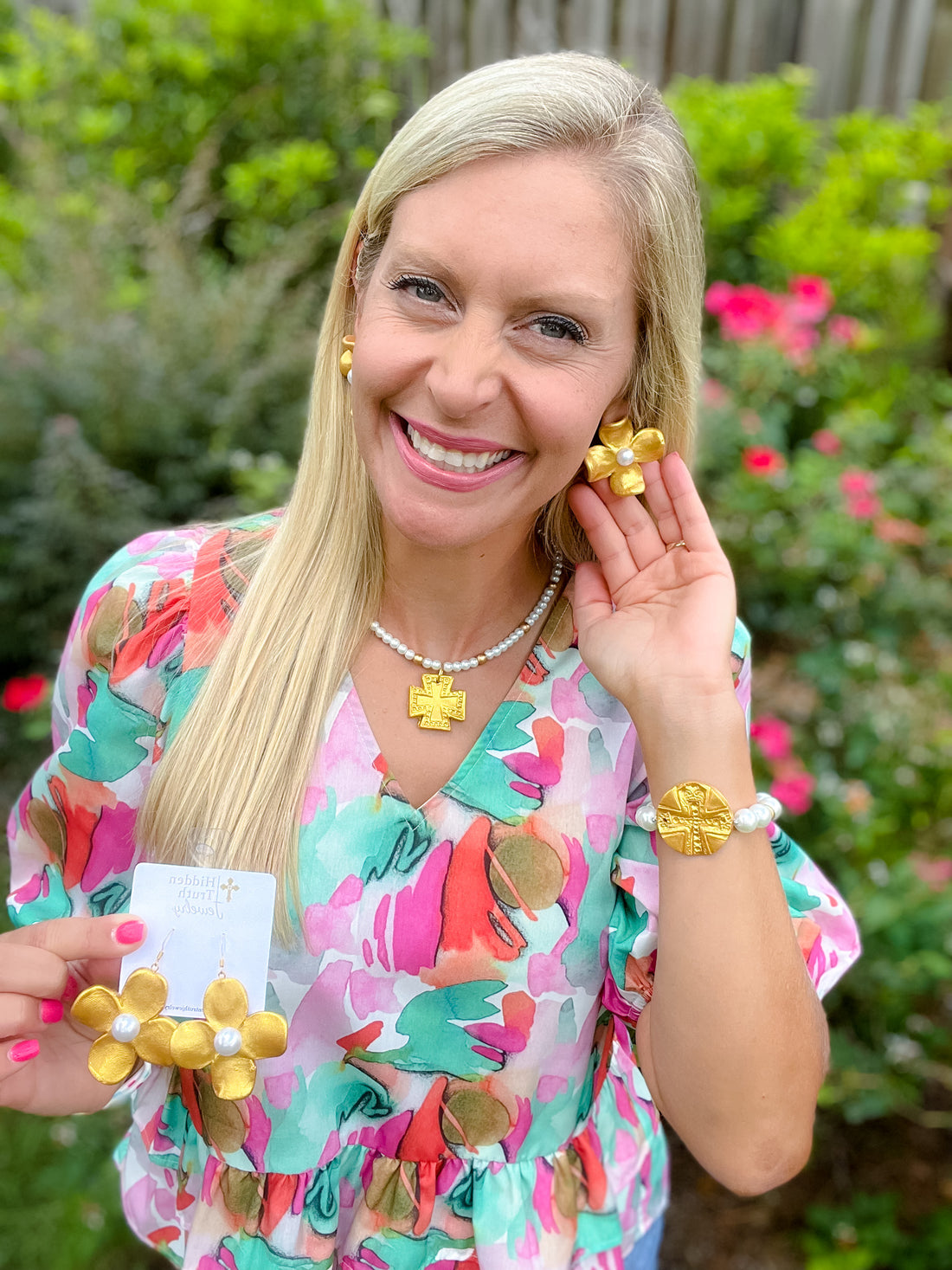 Pearls with the Elizabeth Cross Necklace