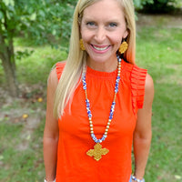 Cobalt Blue African Fused Glass with Lydia Cross Necklace