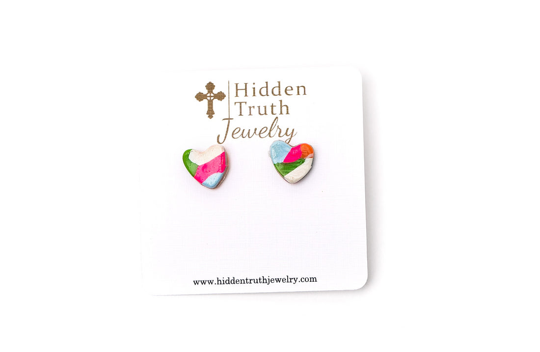Confetti Heart Studs