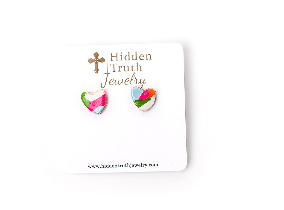 Confetti Heart Studs