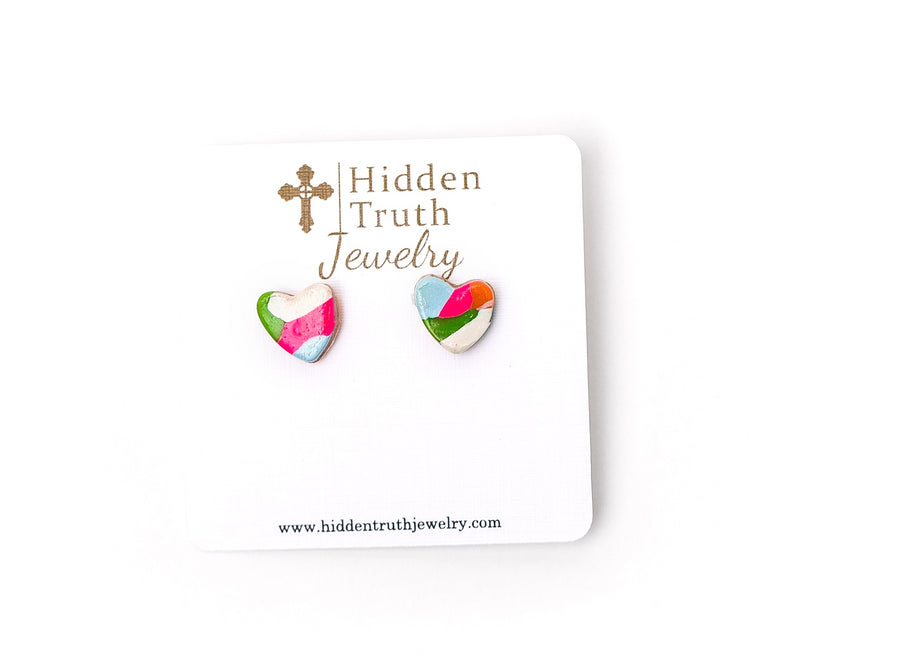 Confetti Heart Studs