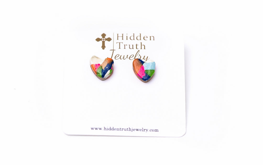 Confetti Heart Studs
