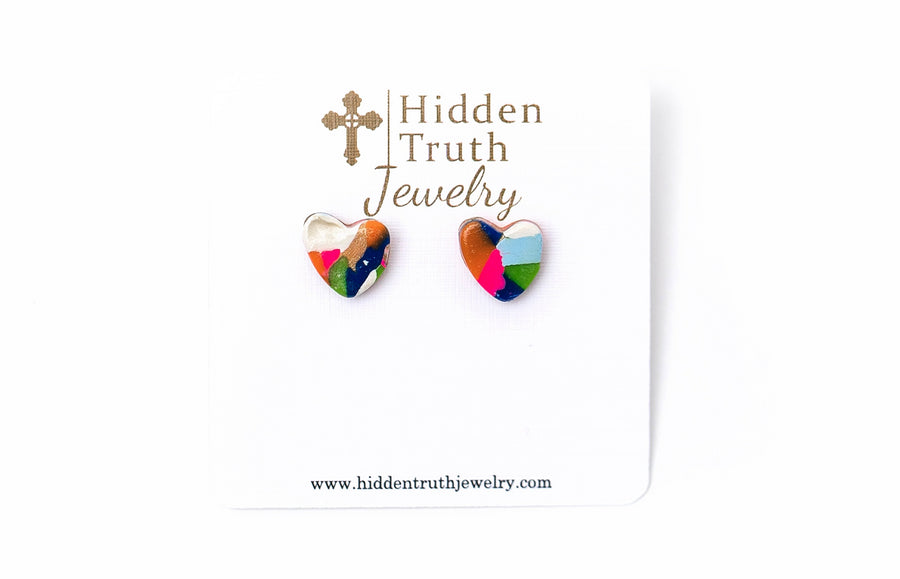 Confetti Heart Studs