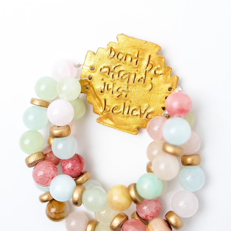 Light Multicolored Jade Triple Strand with Jerusalem Cross Bracelet