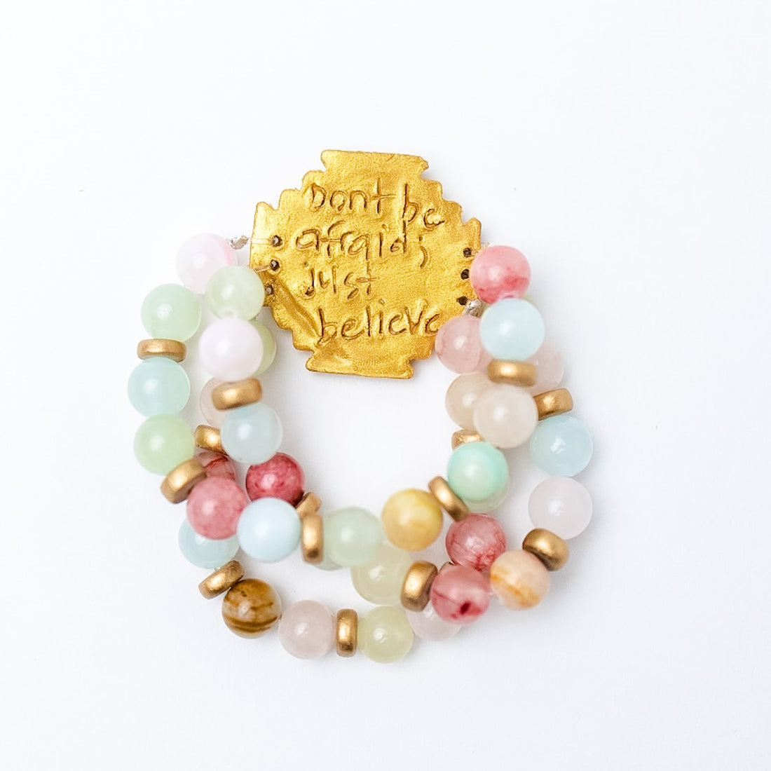 Light Multicolored Jade Triple Strand with Jerusalem Cross Bracelet