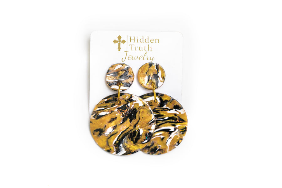 Marbled Gold, White & Black Dangles