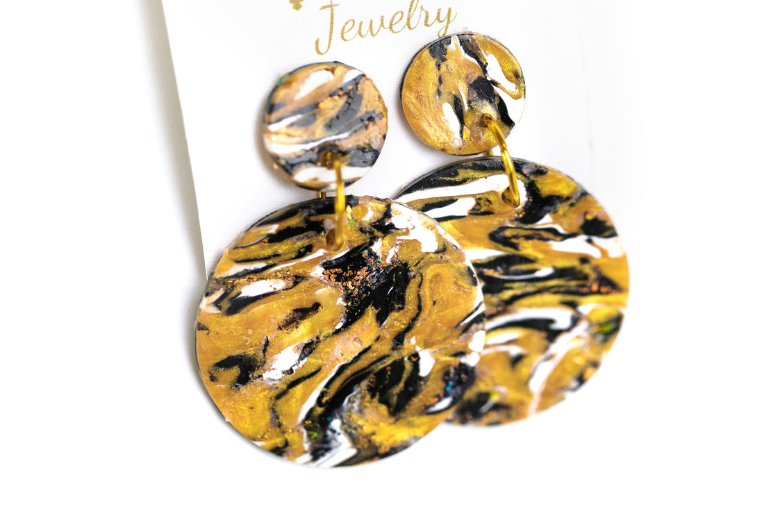 Marbled Gold, White & Black Dangles
