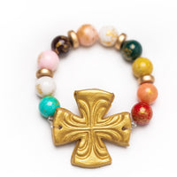 Multicolored Jade with Friendship Cross Bracelet