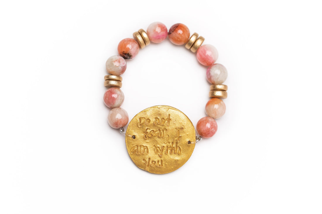 Multicolored Pink Jade with Truth Cross Bracelet
