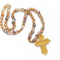 Rainbow Speckled African Recycled Glass with Hidden Truth Cross Necklace