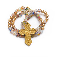 Rainbow Speckled African Recycled Glass with Hidden Truth Cross Necklace