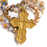 Rainbow Speckled African Recycled Glass with Hidden Truth Cross Necklace
